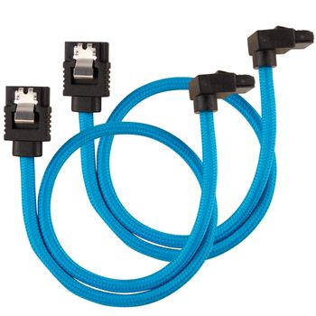 CORSAIR Premium Sleeved SATA Data Cable Set with 90_ Connectors_ Blue_ 30cm (CC-8900281)