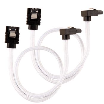CORSAIR Premium Sleeved SATA Data Cable Set with 90_ Connectors_ White_ 30cm (CC-8900279)