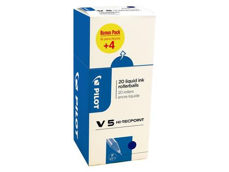 PILOT V5 Hi-Tecpoint Liquid Ink Rollerball Pen 0.5mm Tip 0.3mm Line Blue (Pack 20) - 3131910516514 (3131910516514)