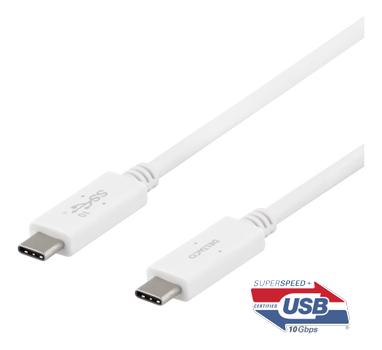 DELTACO USB-C-kaapeli,  1m, USB 3.1 Gen 2, E-Marker, valkoinen (USBC-1407M)