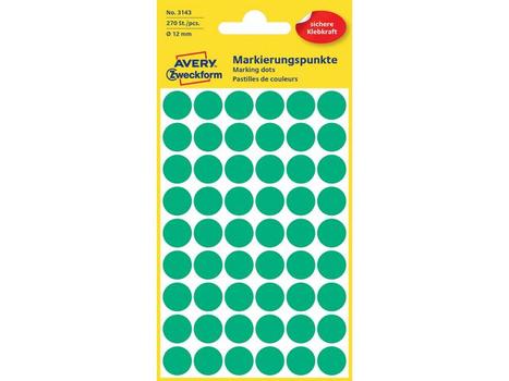 AVERY Etiket rund Ø12 mm grøn Pk/270 stk 3143 (3143)
