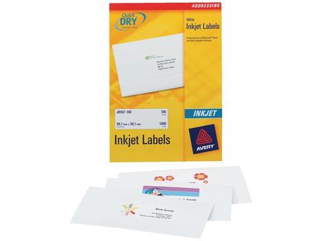 AVERY Inkjet Address Label 63.5x38.1mm 21 Per A4 Sheet White (Pack 2100 Labels) J8160-100 (J8160-100)