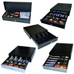 APG Flip Lid Cash Drawer, Black, SS Front, 460 x 170 x 100, RJ11 cable, 24v (ECD460B-BLK-SS)