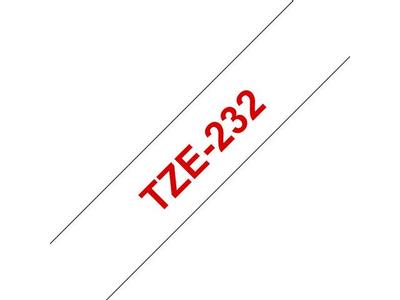 BROTHER TZ-tape / 12mm / Red Text / White Tape (TZE-232)