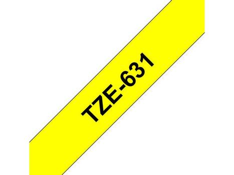 BROTHER TZ 12mm sort på gul (TZE631)