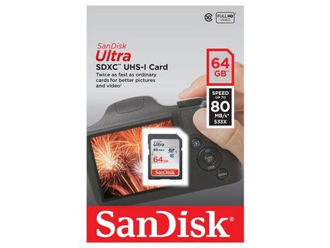 SANDISK Ultra 64GB SDXC UHS-I Card Class10 80MB/s (SDSDUNC-064G-GN6IN)