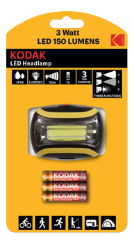 KODAK LED Headlamp, 150lm, 3 modes, 3W single LED, IP44, black (30413863)