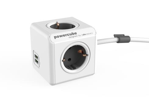ALLOCACOC PowerCube extended usb - Strømfordelingsenhed - AC 230 V - output-stikforbindelser: 4 (CEE 7/4) - trækvognsgrå (1402GYDEEUPC)