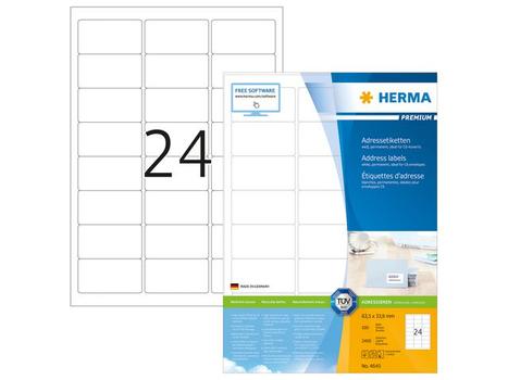 HERMA Adressetiketten A4 weiß 63,5x33,9 mm Papier 2400 St. (4645)