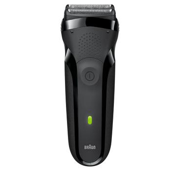 BRAUN Series 3 300 Elektrisk Barbermaskin (sort) 3 barberingelementer,  tråløs, oppladbart batteri, kan vaskes under rennende vann (163305)