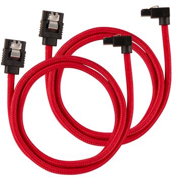 CORSAIR Premium Sleeved SATA Data Cable Set with 90_ Connectors_ Red_ 60cm (CC-8900284)