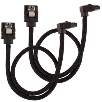 CORSAIR Premium Sleeved SATA Data Cable Set with 90_ Connectors_ Black_ 30cm (CC-8900278)