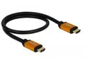 DELOCK 85726, 0,5 m, HDMI Type A (Standard), HDMI Type A (Standard), 3D- kompatibilitet, 48 Gbit/sek., Sort, Guld