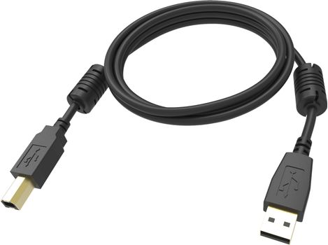 VISION Professional installation-grade USB 2.0 cable - LIFETIME WARRANTY - gold plated connectors - ferrite cores USB-A end - bandwidth 480mbit/s - over 65% coverage braided shield - USB-A (M) to USB-B (M) - (TC 1MUSB/BL)