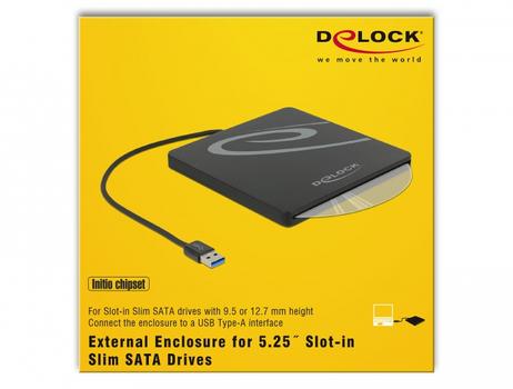 DELOCK External enclosure for 5.25 Slot-in Slim SATA Drives 9.5 / 12.7 mm to USB Type-A male, drive enclosure (black) (42604)