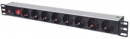 INTELLINET 19" 1U Rackmount 8-Way Power Strip - With Switch a, nd Overload Protection,  3 m Power Cord (713986)
