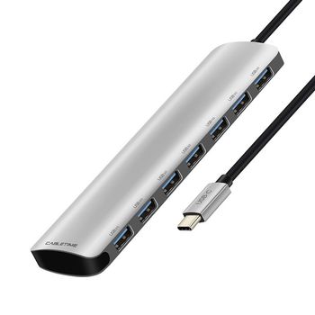 CABLETIME USB-C Hub, 7-port, USB 3.0 Ultratynd,  høj hastighed Datahub Type C, Inklusiv strømforsyning (580340163)