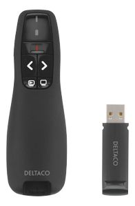 DELTACO Wireless presenter with laser pointer, up to 15m, black (WP-001)