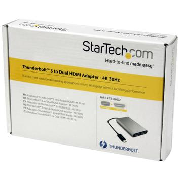 StarTech Thunderbolt 3 to Dual HDMI Display Adapter - 4K 30Hz - Certified TB3 to HDMI Monitor Adapter - Compatible w/ Windows Only (TB32HD2) - Ekstern videoadapter - Thunderbolt 3 - HDMI (TB32HD2)