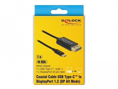 DELOCK USB cable Type-C to DisplayPort (DP Alt Mode) 4K 60 Hz 2 m coaxial (83710)