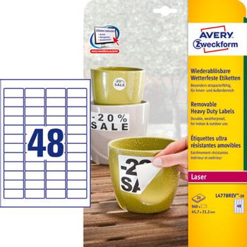 AVERY Etiket L4778REV hvid 45,7x21,2 st?rk aftagelig (L4778REV-20)