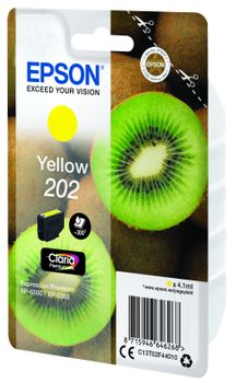 EPSON n Ink Cartridges,  Claria" Premium Ink, 202, Kiwi, Singlepack,  1 x 4.1ml Yellow, Standard (C13T02F44010)