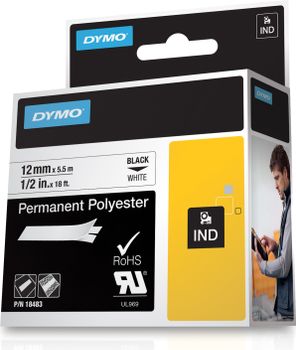 DYMO RHINOPRO 1/2IN WHT PERM POLY TAPE (18483 $DEL)