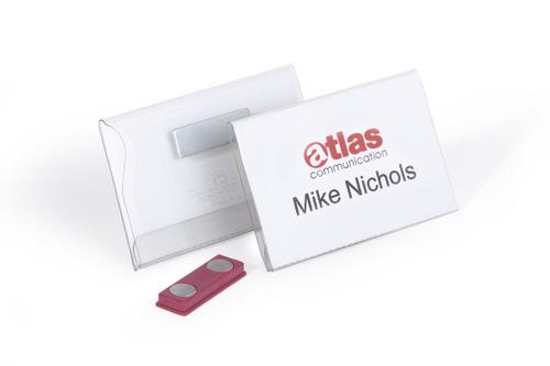 DURABLE Name Badge 54x90mm with Magnet Includes Blank Insert Cards Transparent (Pack 25) - 811719 (811719)