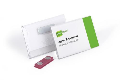 DURABLE Name Badge 54x90mm with Magnet Includes Blank Insert Cards Transparent (Pack 25) - 811719 (811719)