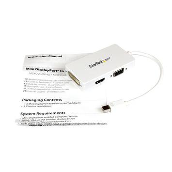 StarTech Travel A/V Adapter: 3-in-1 Mini DisplayPort to VGA DVI or HDMI Converter - White (MDP2VGDVHDW) - videokonverter - hvit (MDP2VGDVHDW)