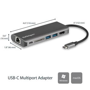 STARTECH USB-C Multiport Adapter - SD - PD - 4K HDMI GbE - 2x USB 3.0	 (DKT30CSDHPD)