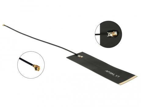 DELOCK LoRa Antenna 863-928 MHz MHF plug 1.68 dBi 1.13 15 cm black self adhesive (12540)