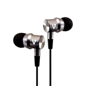 V7 STEREO EARBUDS ALUMINUM W/MIC 1.2M CABLE 3.5MM SILVER IN ACCS (HA111-3EB)