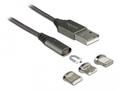 DELOCK Magnetic USB Charging Cable Set for 8 Pin / Micro USB / USB Type-Câ?¢ anthracite 1 m