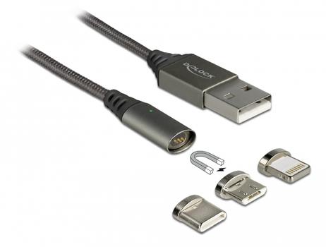DELOCK Magnetic USB Charging Cable Set for 8 Pin / Micro USB / USB Type-Câ?¢ anthracite 1 m (85705)