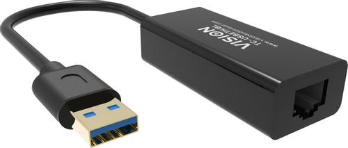 VISION USB-zu-Ethernet-Adapter - 100/1000 Mbps - Fast Ethernet Mac - unterstützt Suspend/ Resume-Erkennung und Steuerungsendpunkt - USB A 3.0 (m) zu geschirmtem RJ45 (f) - Treiber auf USB-Adapter - schwarz (TC-USBETH/BL)
