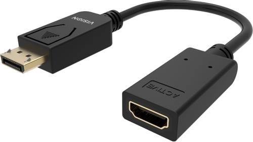 VISION 4K 60 Hz - DP version 1.3 - gold connectors - HDMI 2.0 - does not convert HDMI to DP - hotplug - DP (m) to HDMI (f) - outer diameter 5.5 mm - 30 AWG - overall length 225 mm - black (TC-DPHDMI/BL)