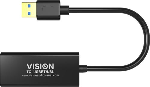 VISION USB-zu-Ethernet-Adapter - 100/1000 Mbps - Fast Ethernet Mac - unterstützt Suspend/ Resume-Erkennung und Steuerungsendpunkt - USB A 3.0 (m) zu geschirmtem RJ45 (f) - Treiber auf USB-Adapter - schwarz (TC-USBETH/BL)