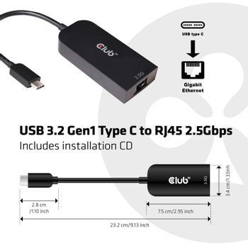 CLUB 3D USB 3.2 Adapter Typ-C zu 2,5 Gigabit Ethernet St./Bu. schwarz CAC-1520 (CAC-1520)