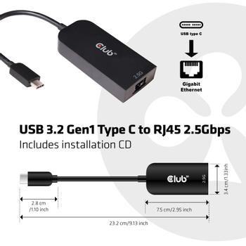 CLUB 3D USB TYPE C 3.1 GEN 1 TO RJ45 2.5GB ETHERNET ADAPTER (CAC-1520)