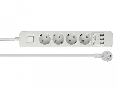 DELOCK Extension Socket 4-way with Surge Protection and USB charger white (11206)
