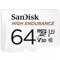 Sandisk High Endurance - Flashminnekort (microSDXC til SD-adapter inkludert) - 64 GB - Video Class V30 / UHS-I U3 / Class10 - microSDXC UHS-I