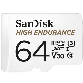 SANDISK High Endurance 64GB UHS-I Class 10 MicroSDHC Memory Card and Adapter (SDSQQNR-064G-GN6IA)