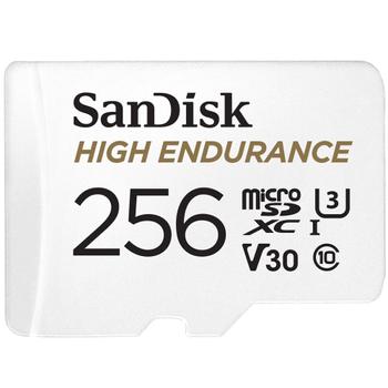 SANDISK High Endurance 256GB UHS-I Class 10 MicroSDHC Memory Card and Adapter (SDSQQNR-256G-GN6IA)
