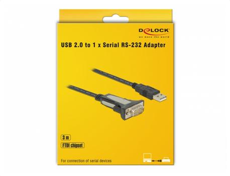 DELOCK Adapter USB Type-A to 1 x serial RS-232 DB9 3m (65962)