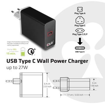 CLUB 3D USB Type C Wall Power Charger up to 27W (CAC-1901EU)