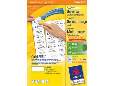 AVERY Universaletiketter,  48, 5x16, 9mm,  6400/f (3667)