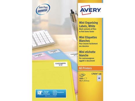 AVERY Etiket Avery L7654 Laser Hvid 45, 7x25, 4mm 40/ark Æsk/100 (L7654-100)