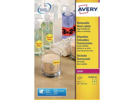 AVERY Etiket Avery L7263R neon gul 99, 1x38, 1mm 14/ark pk/25 (L7263Y-25)