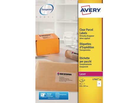 AVERY Etiket Avery L7567 Transperant 210x297mm Pk/25 (L7567-25)